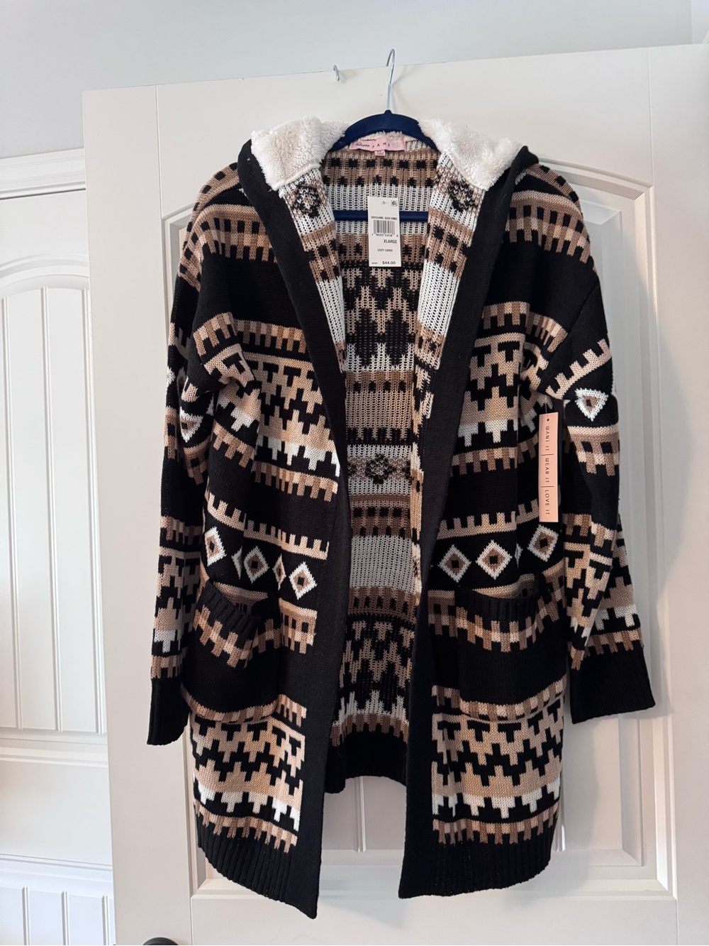 Crave Fame Black, Brown & Cream Hooded Cardigan Sweater